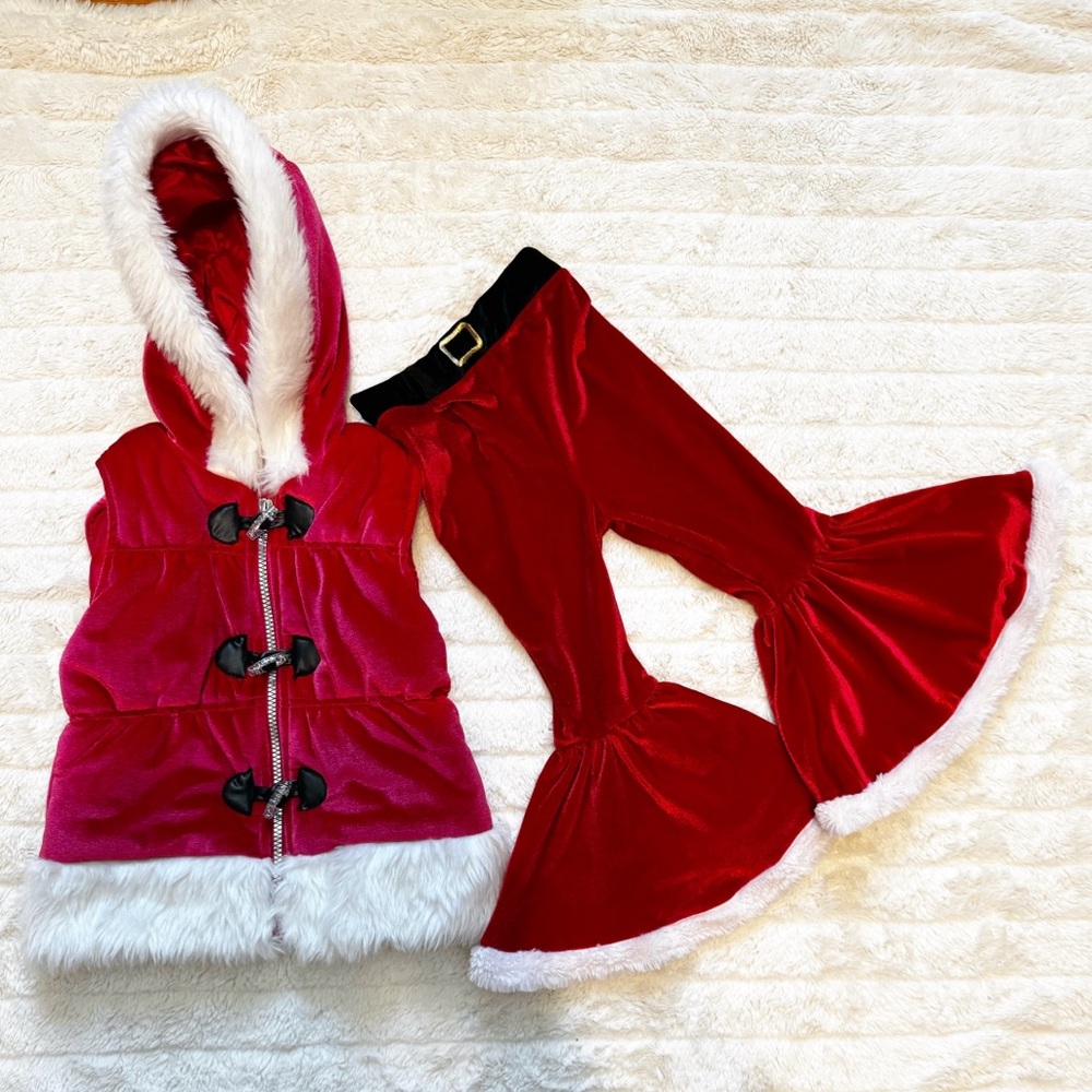 Little Lass Red and White Faux Fur Trim Santa Set